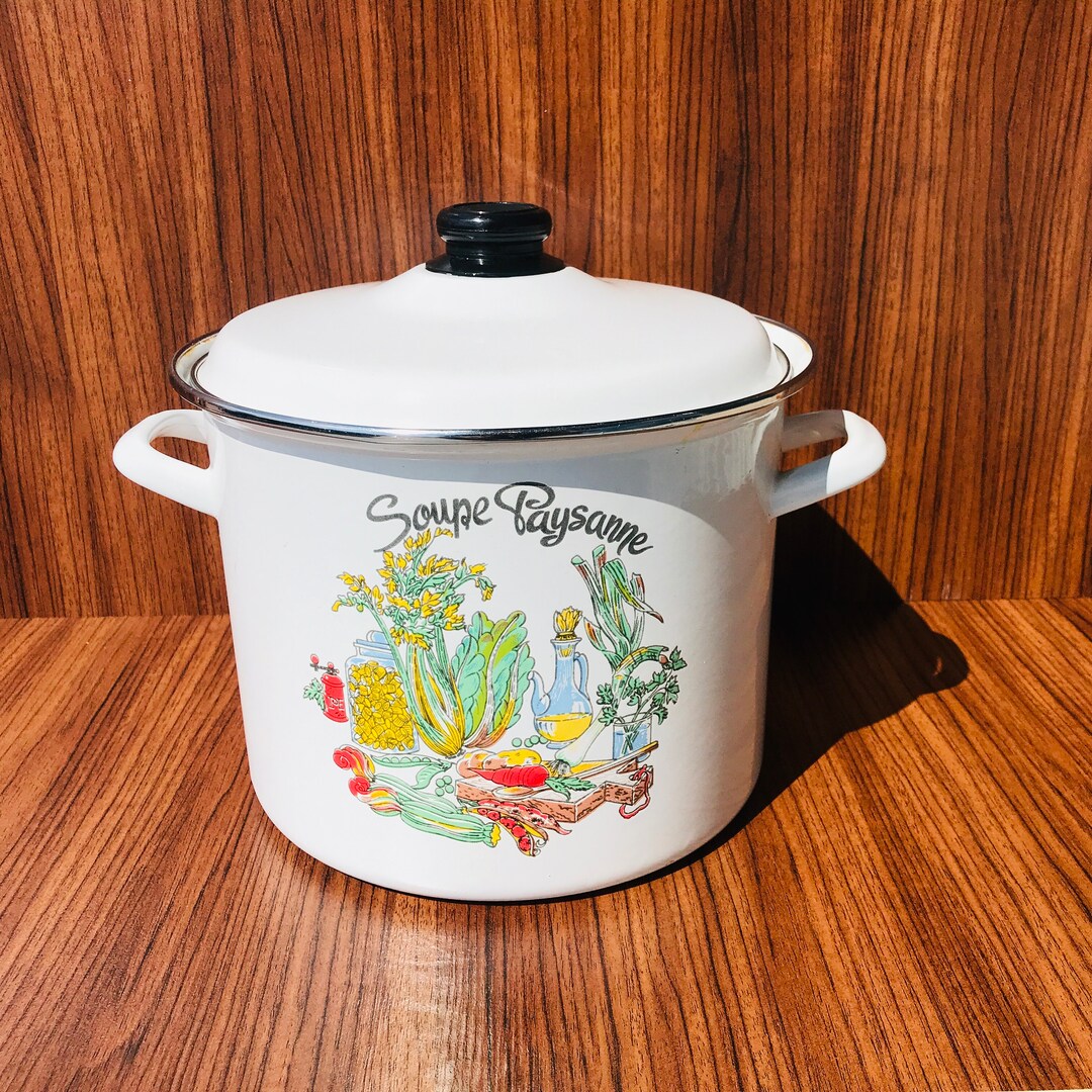 Large Enamel Pot, Vintage Enamel Pot With Lid, Floral Enamel Pot