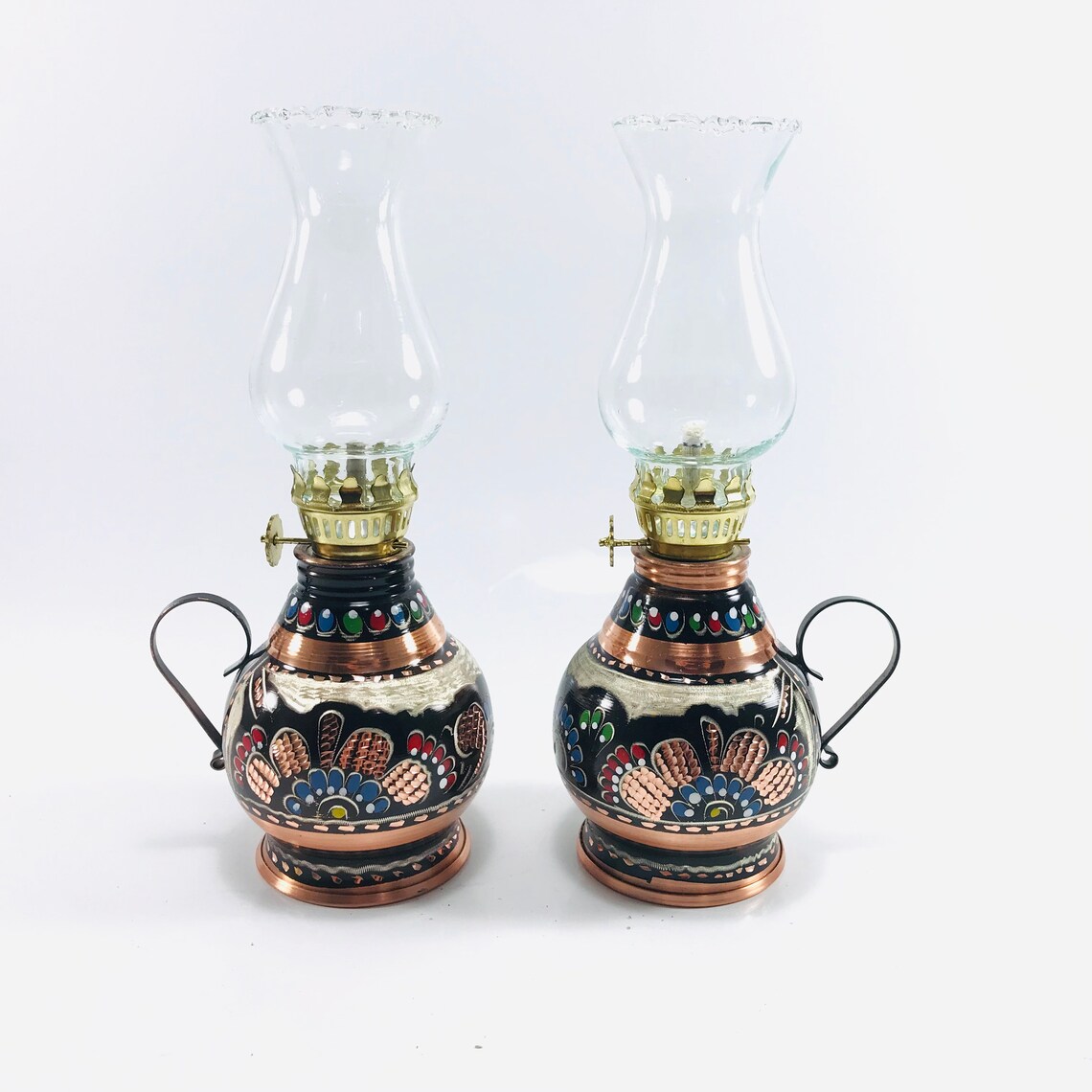 Small Oil Lamp Glass Oil Lamp Etched Copper Oil Lamp Etsy