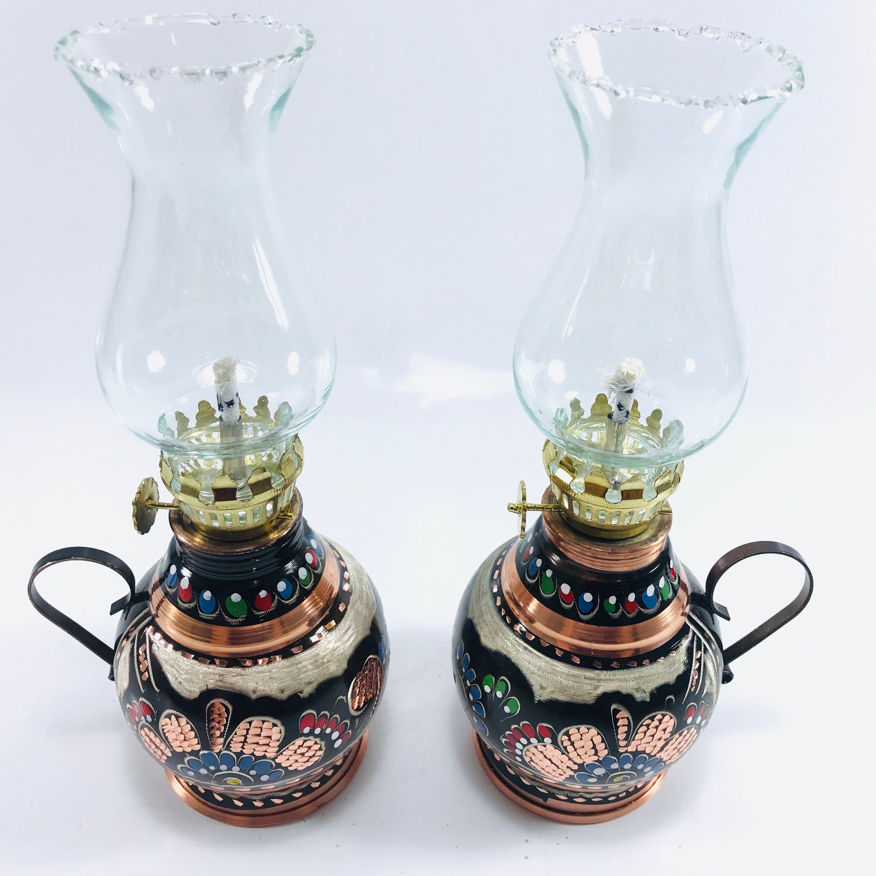 Small Oil Lamp Glass Oil Lamp Etched Copper Oil Lamp Etsy