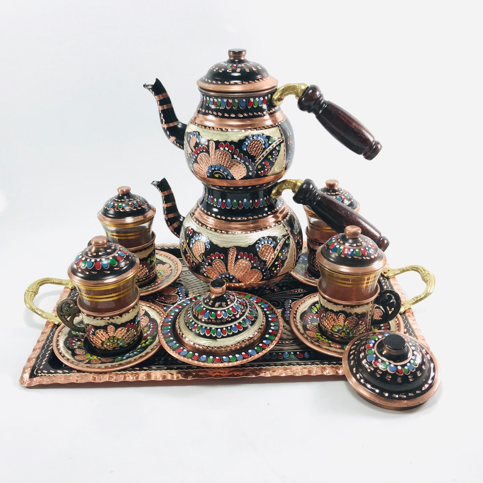 Turkish Tea Set Copper Tea Set Set of 4 Cup Copper Serving Etsy