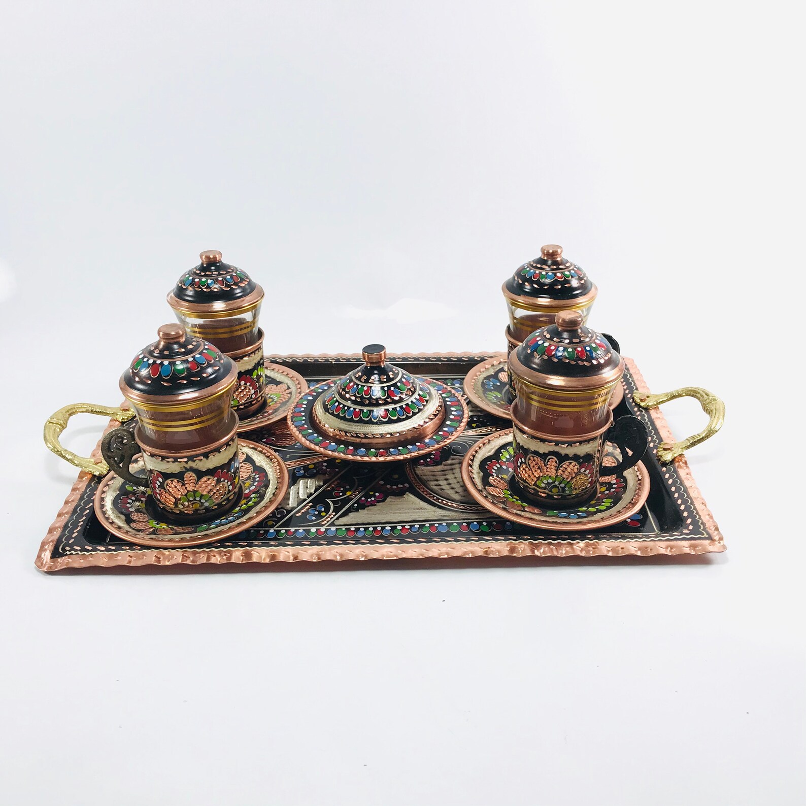 Turkish Tea Set Copper Tea Set Set of 4 Cup Copper Serving Etsy
