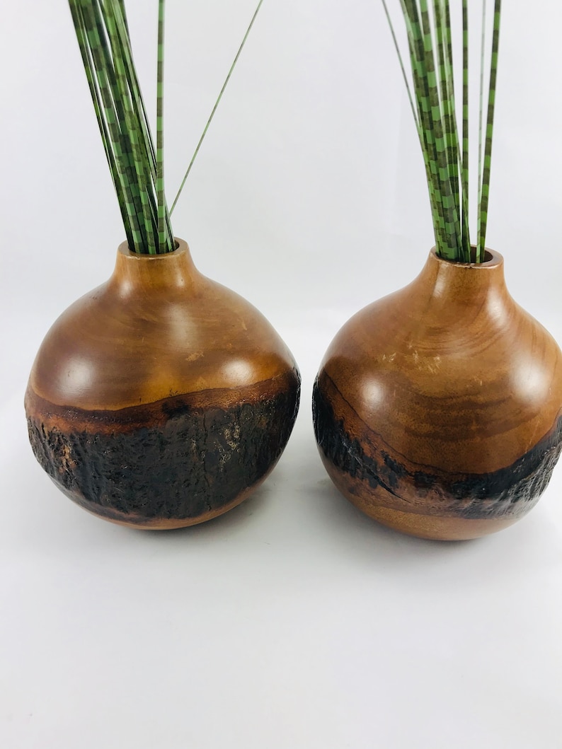Wooden Vases Set of 2 Vases Dried Flower Vase Small Bud Etsy