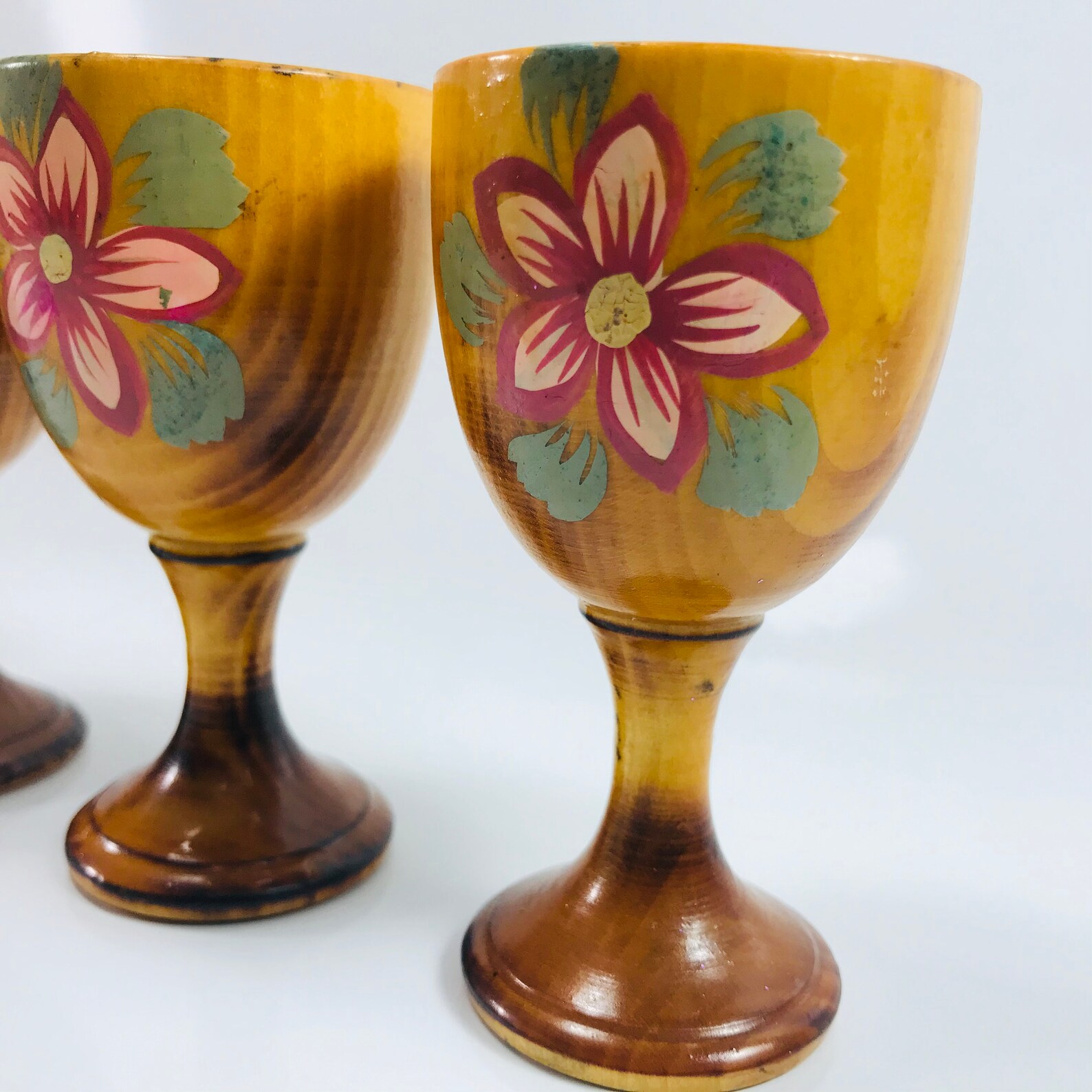 Vintage Goblet Set Wood Goblet Set Carafe and Wine Cups Etsy