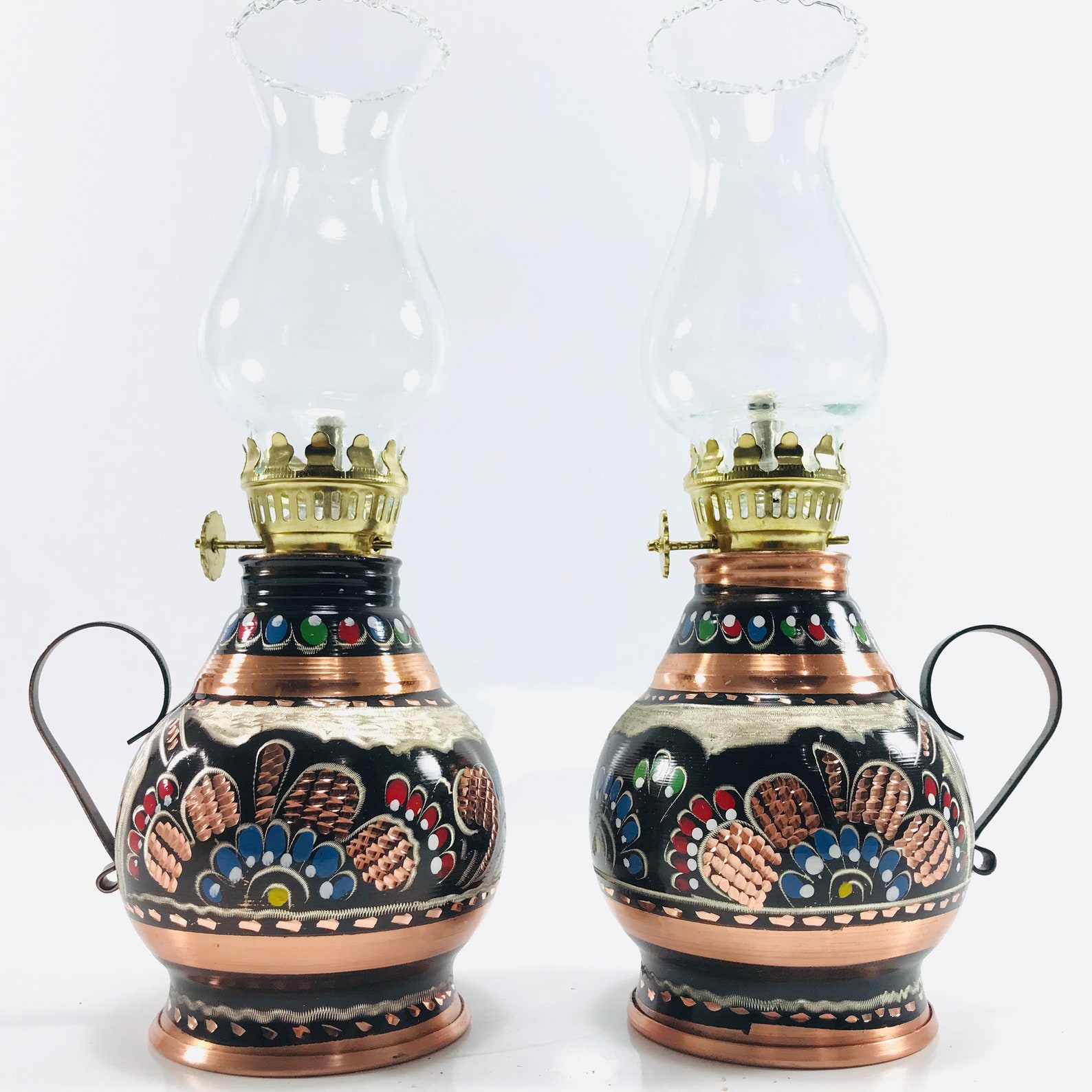 Small Oil Lamp Glass Oil Lamp Etched Copper Oil Lamp Etsy