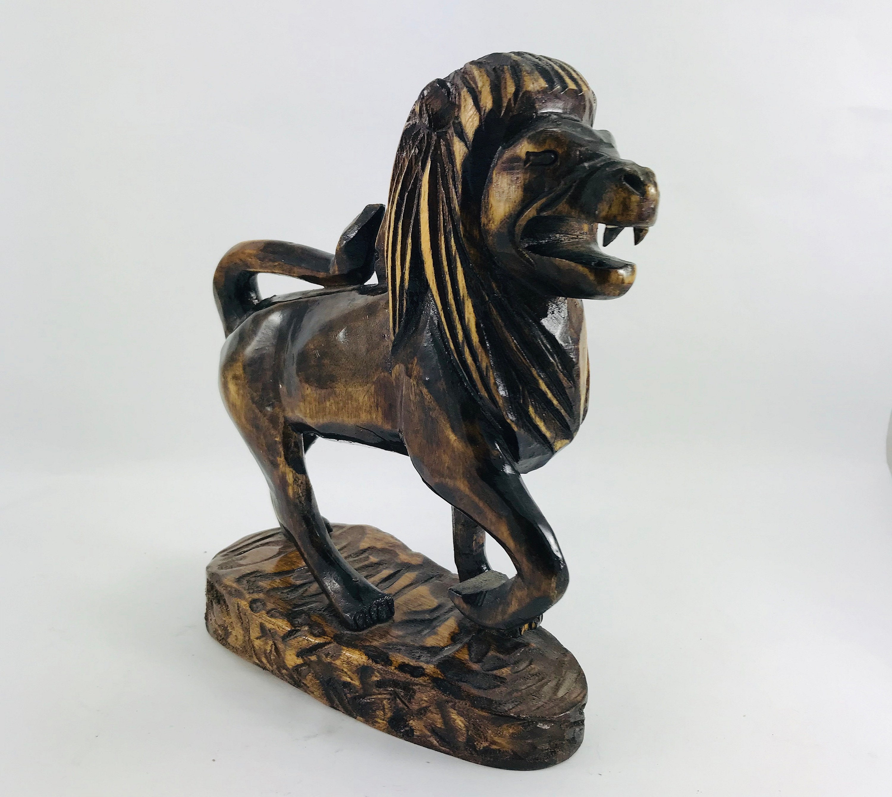 Wooden Lion Statue Handmade Carved Lion Statue Lion Etsy