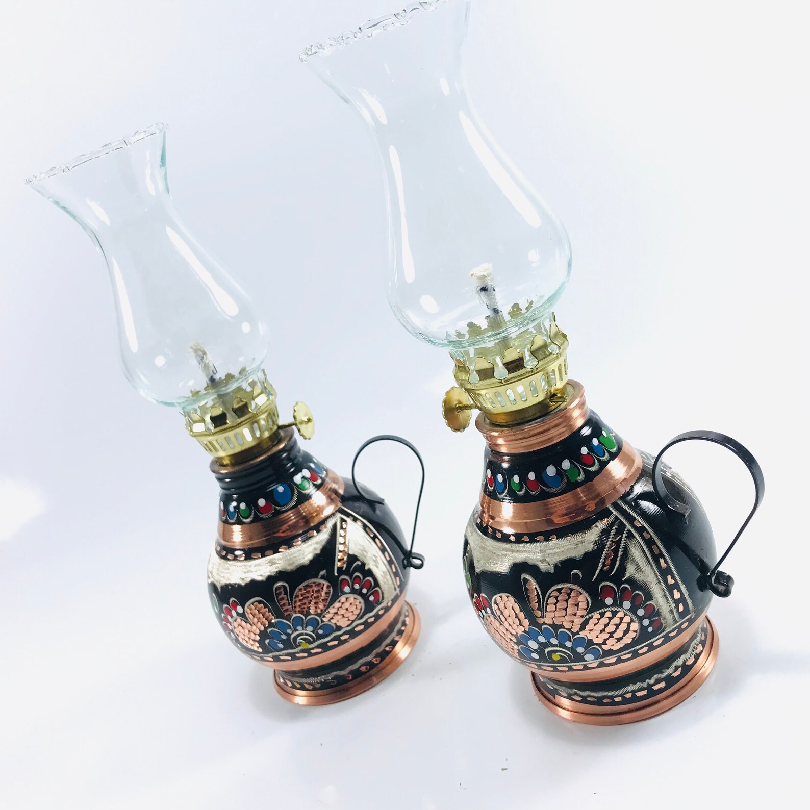 Small Oil Lamp Glass Oil Lamp Etched Copper Oil Lamp Etsy