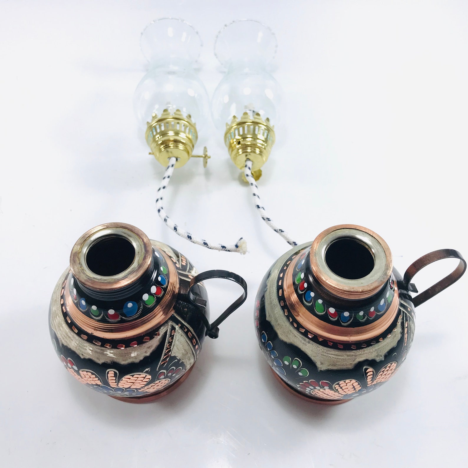 Small Oil Lamp Glass Oil Lamp Etched Copper Oil Lamp Etsy