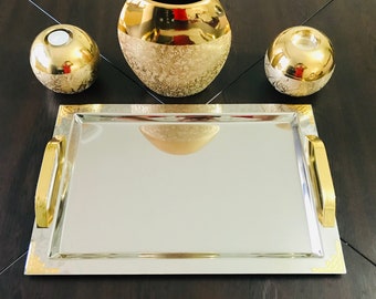 Large Serving Tray, Metal Serving Tray, Rectangular Serving Tray, Tray with Handle, Serving Platter, Coffee Tea Serving Tray, Christmas Tray
