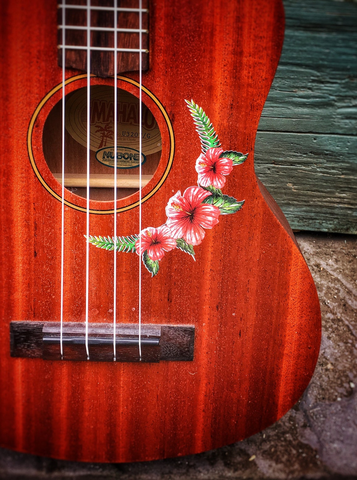 Ukulele sticker decal of pink hibiscus flower and tropical Etsy