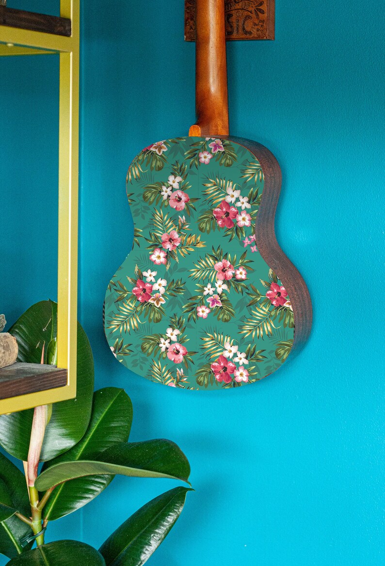 Ukulele sticker Hawaiian hibiscus flower and palm design uke Etsy