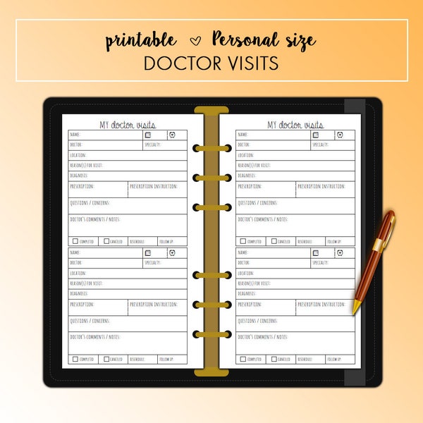 PERSONAL Doctor Visits Appointment Planner Insert Printable | Fits Kikki K Medium & Filofax Personal INSTANT DOWNLOAD