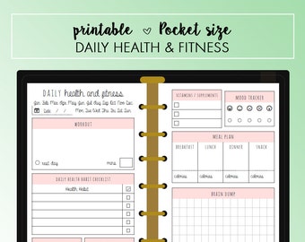 POCKET Daily Health and Fitness Planner Insert Printable | Fits Kikki K Small & Filofax Pocket Instant Download