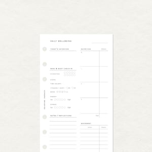 Personal Daily Wellbeing Planner Insert Refills | Fits LV MM Medium Agenda & Personal Filofax planners