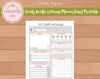 HALF-SIZE Daily Health and Fitness Planner Insert Printable | Fits Kikki K Large & Filofax A5 Instant Download