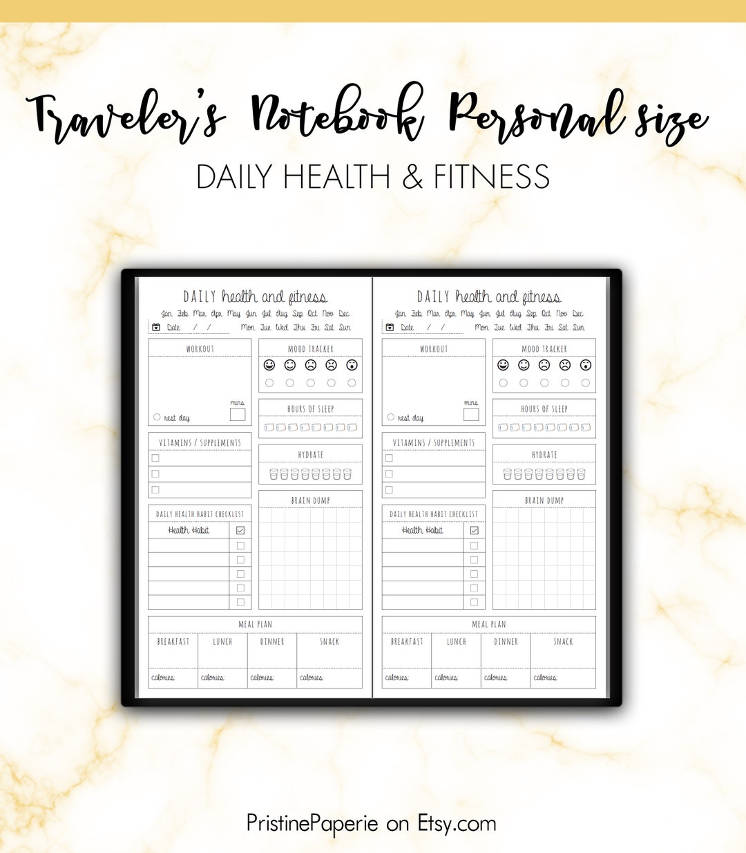 Traveler's Notebook Personal Daily Health &amp; Fitness Insert Printable - Etsy