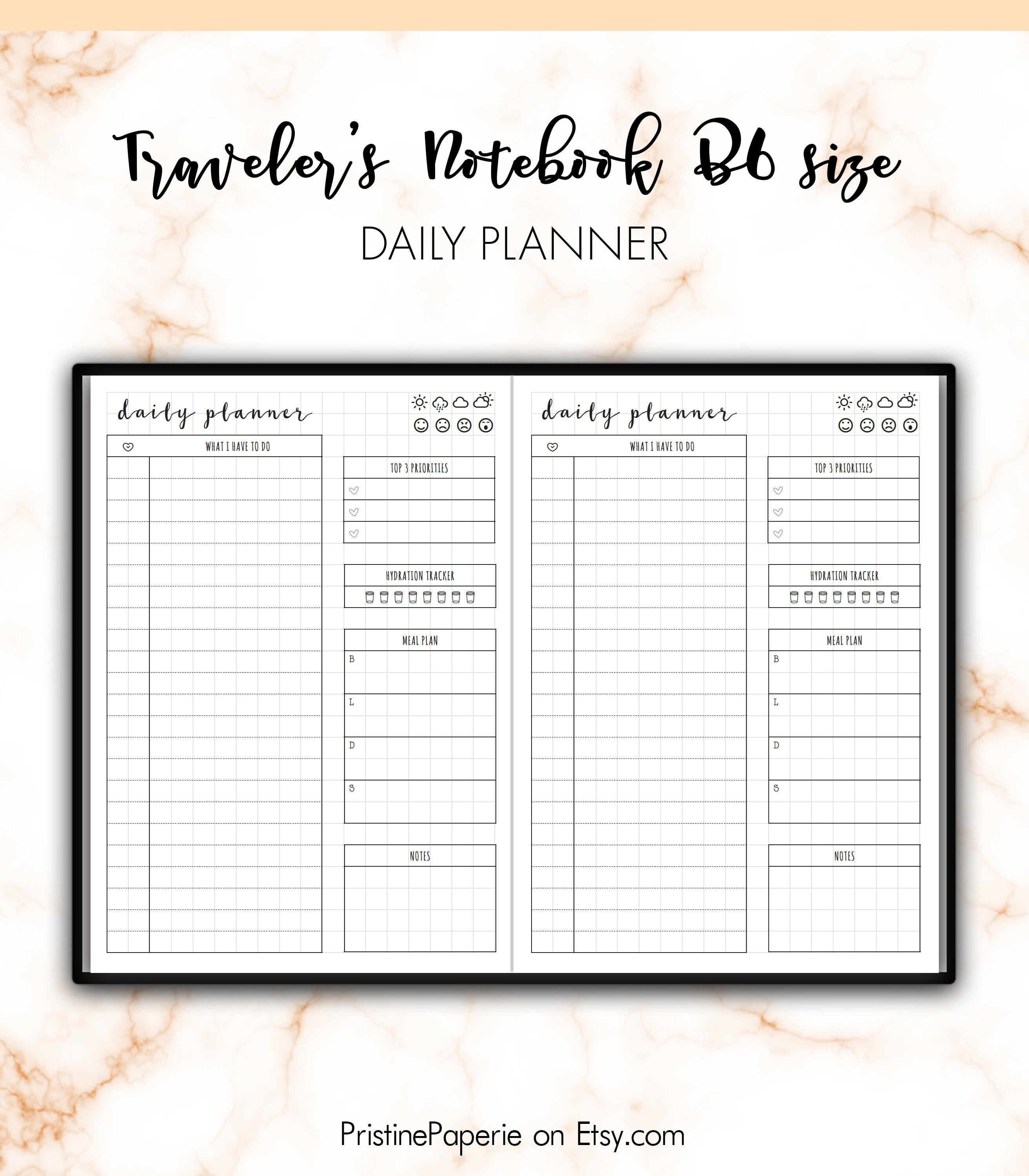 Traveler's Notebook B6 Daily Planner Day on One Page DO1P Etsy Australia
