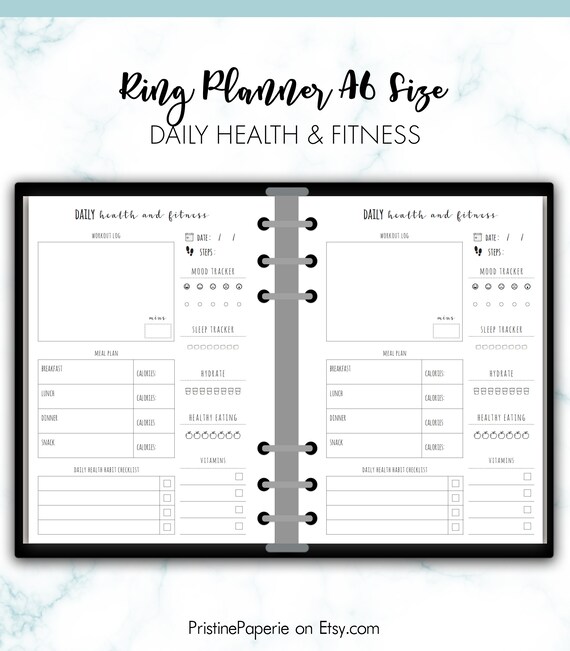 ring a6 daily health and fitness planner insert printable health fitness planner