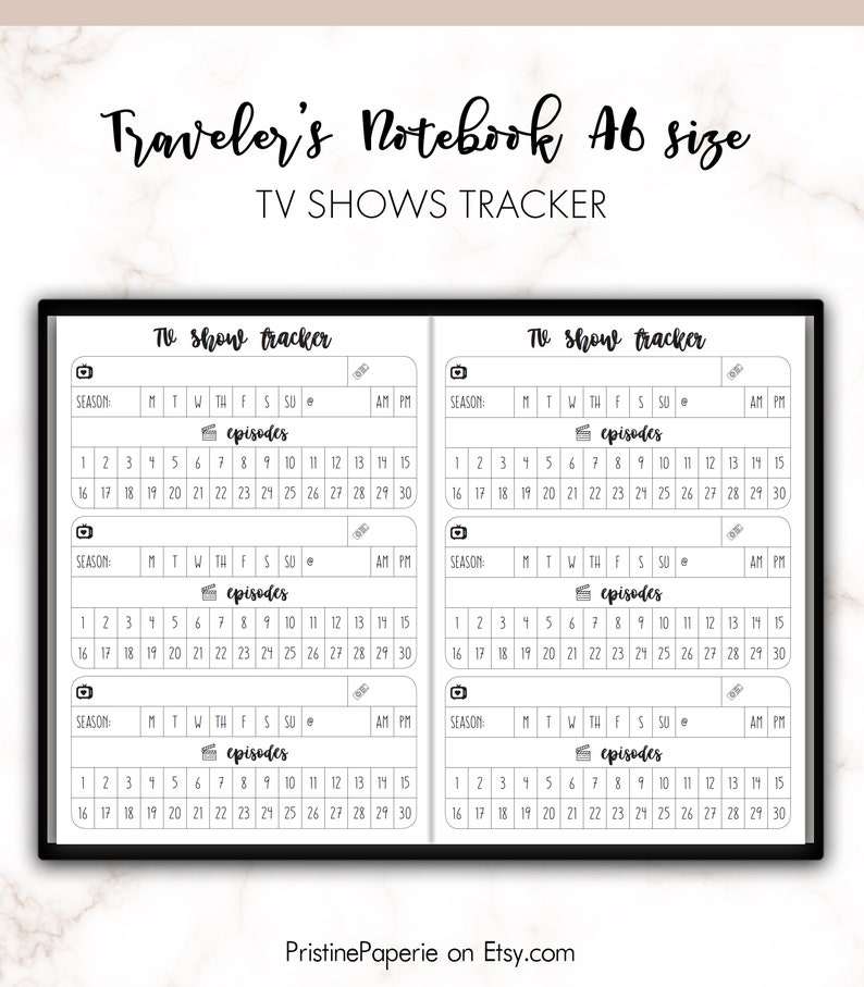 Traveler's Notebook TV Show Series Tracker Insert Printable image 1