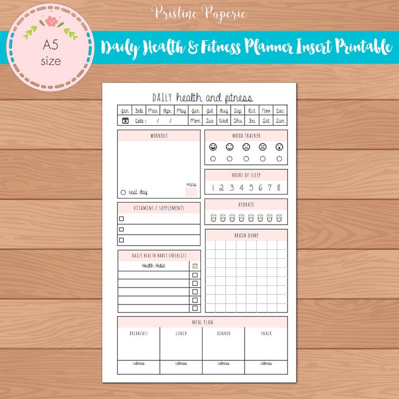 A5 Daily Health and Fitness Planner Insert Printable Fits Etsy