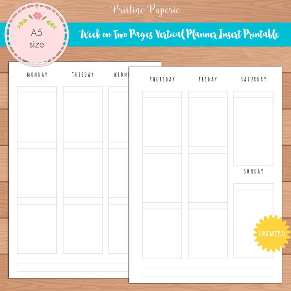 A5 WO2P Vertical Erin Condren Size UNDATED Planner Insert Printable | Fits Kikki K Large & Filofax A5 INSTANT DOWNLOAD
