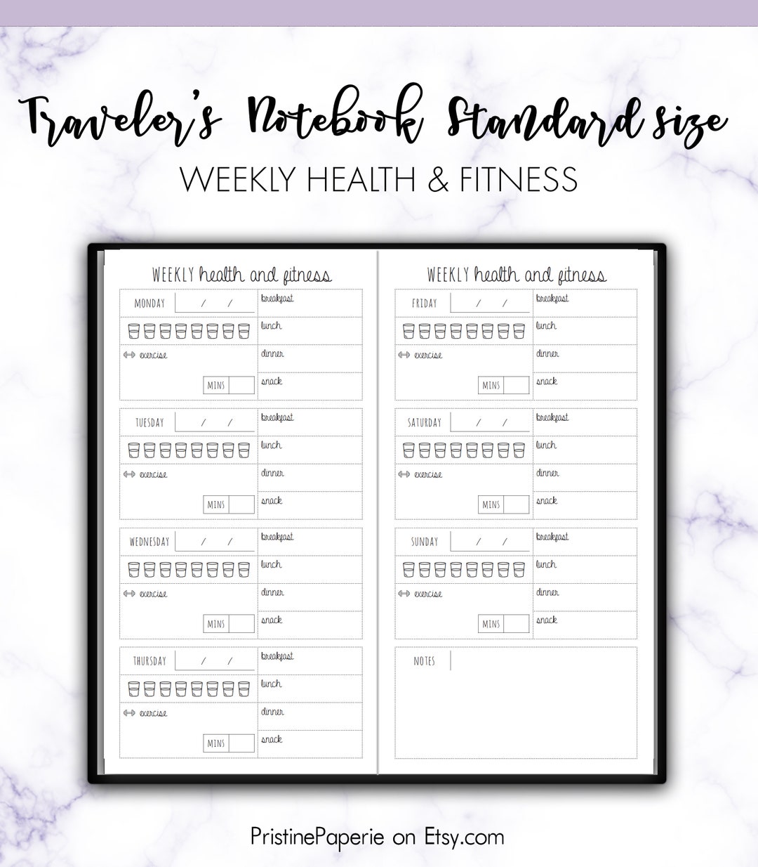 Traveler's Notebook Standard Weekly Health &amp; Fitness Insert Printable ...