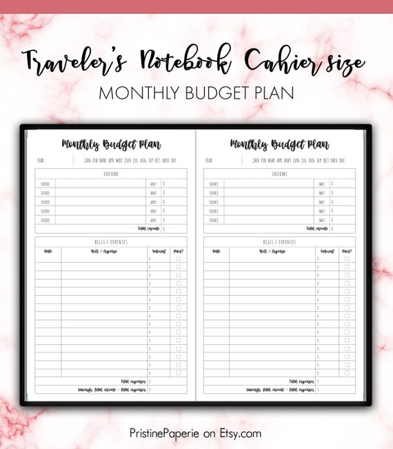 Traveler's Notebook Cahier Monthly Budget Plan Financial Planner