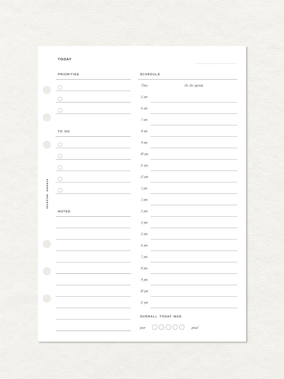 Printed A5 Daily Day on One Page Planner Insert Refills | Fits LV GM ...