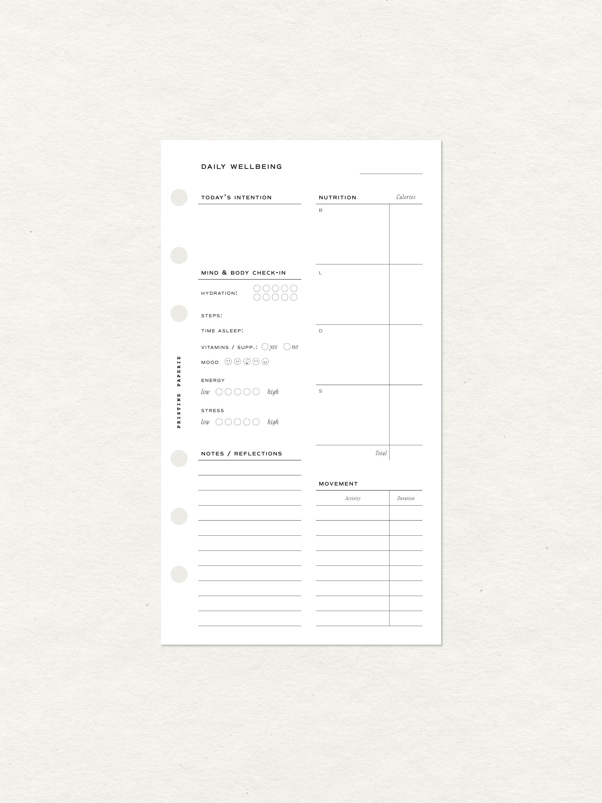 Printed Personal Daily Wellbeing Planner Insert Refills | Fits LV MM ...