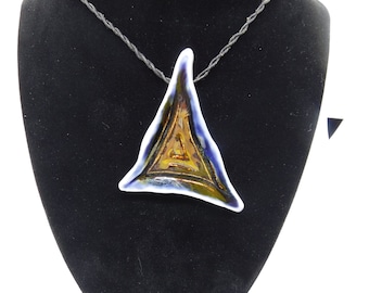 triangle porcelain pendent, handmade, one of kind necklace, artistic, statement piece.