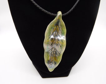 long leaf pendent, handmade porcelain wearable art,artistic, statement piece.