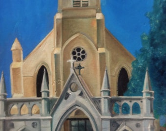 Cross Church, Santa Cruz, California- ooak oil painting- original religious art