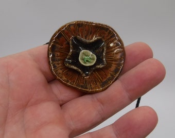 copper pendant with green crystal, one of a kind porcelain necklace, artistic, statement piece.