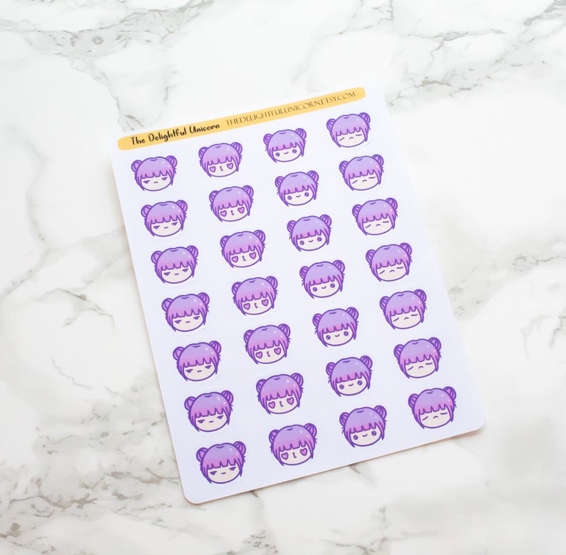 Kawaii emotion planner stickers Chibi stickers purple Etsy