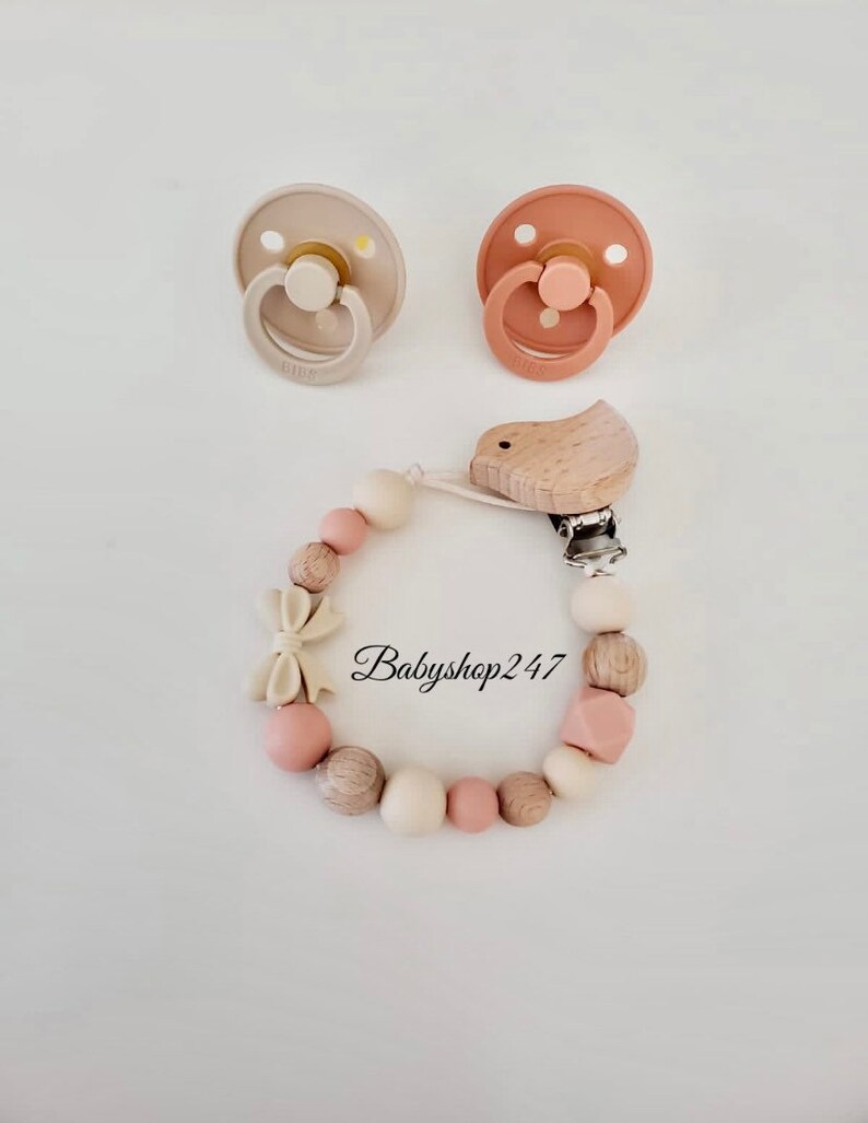 Neutral dummy Clip Personalized Pacifier Clip Bibs Pacifier wooden Girl Pacifier Clip Schnullerkette M\u00e4dchen