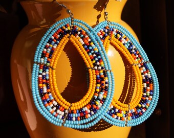 African Beaded Dangle Earrings | Colorful Masai Style