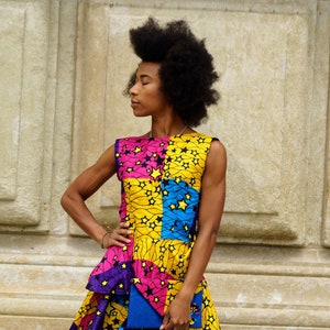 Star Print  Sleeveless Top with Statement Back Size Small Handmade African Fabric