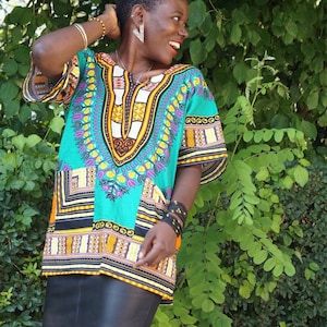 DASHIKI AFRICAN FABRIC Shirts Green and Blue S/M/L