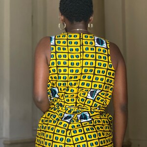 African Fabric Sleeveless Yellow Jumpsuit with Coffee Beans image 6