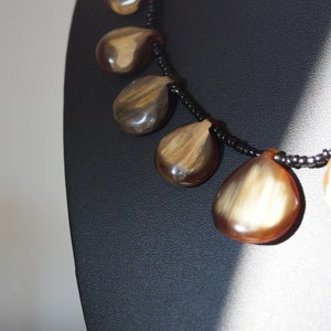 Handmade Cowhorn Beaded Collar/Crew Necklace with multiple pendants from Cowhorn Darker Brown
