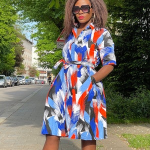 Handmade african fabric midi shirt dress sizes xs s m L image 1