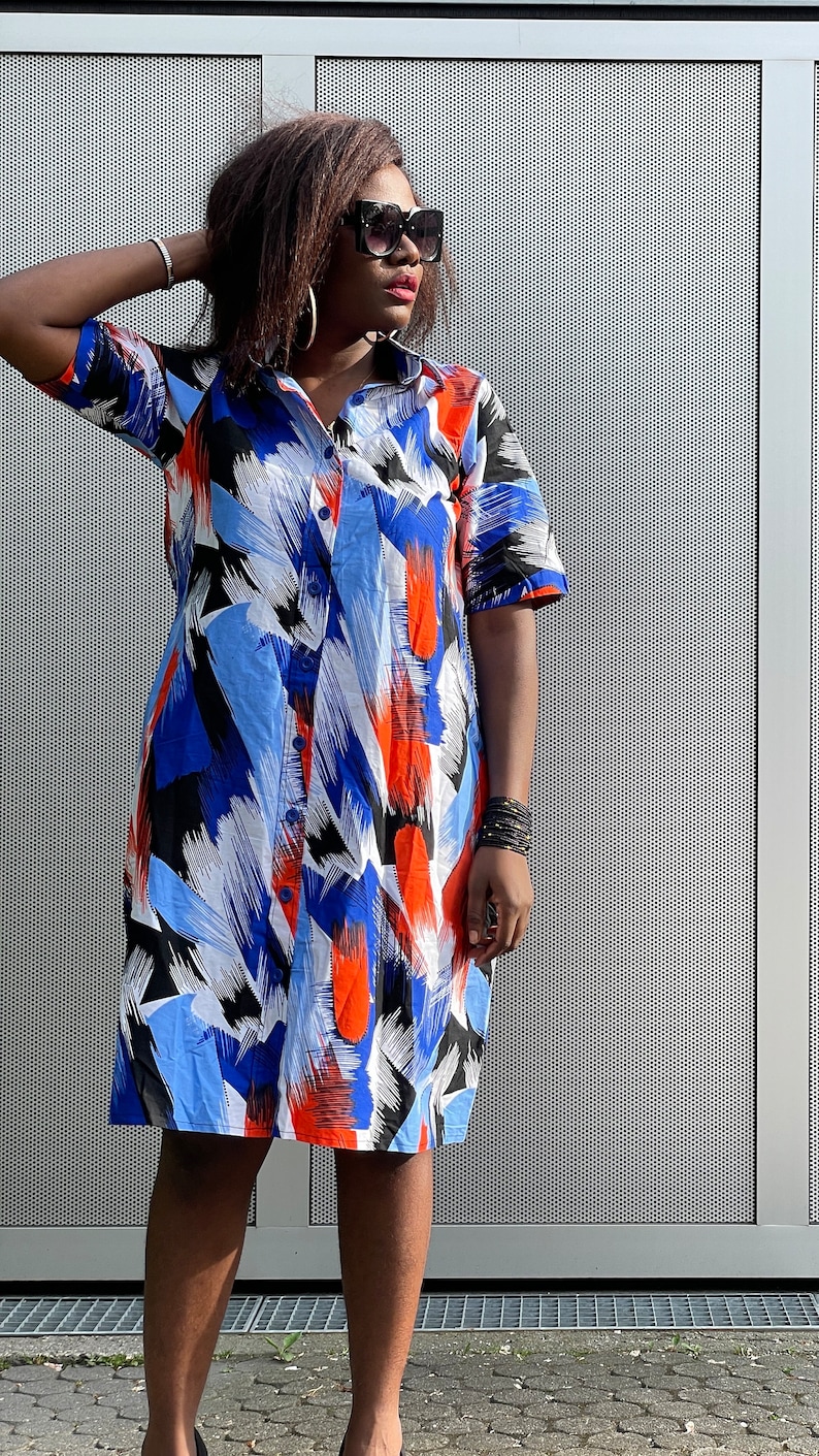 Handmade african fabric midi shirt dress sizes xs s m L image 8