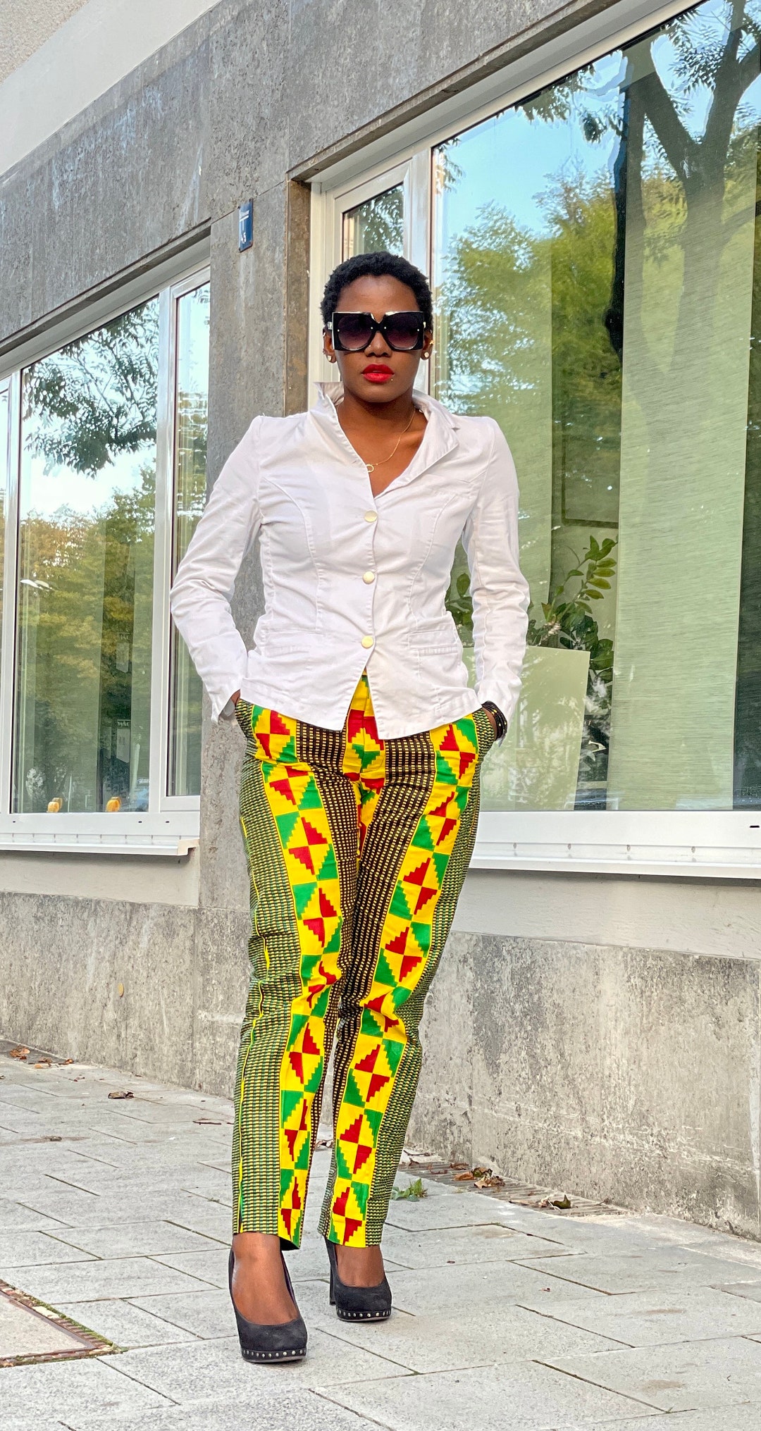Afro African Kente Brown Nature Print Legging