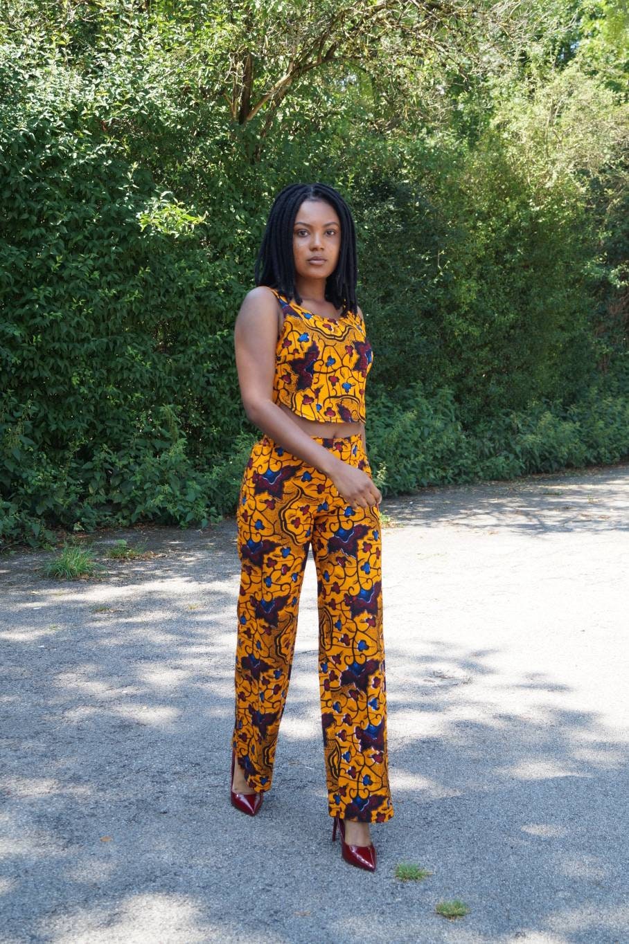 African Fabric Statement Combo Trouser With a Matching Crop Top