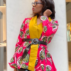 African Fabric Peplum Blazer: Waxed Cotton Handmade African Fabric Peplum Blazer size XS-XL