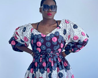 Afrikanische Stoff Maxi Blumen Kleid mit Taschen Größe XS-XXL