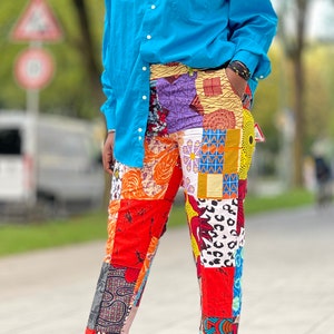 African Fabric Patchwork Pants Unisex Office Wear Size XS/S/M image 1