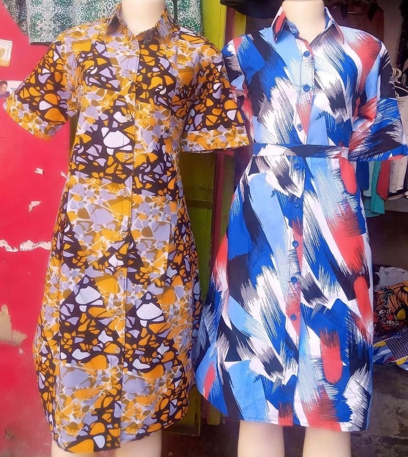 Handmade african fabric midi shirt dress sizes xs s m L image 9