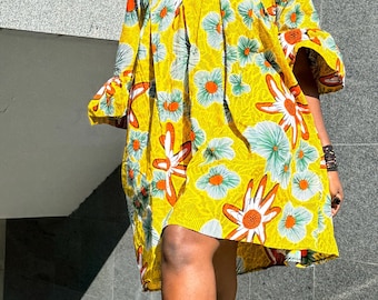 Gelbes Ankara African Print Kleid | Umstandskleid aus Baumwolle