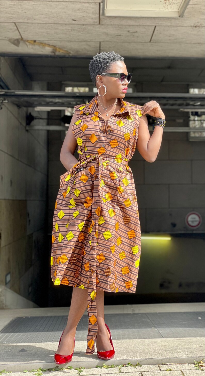 Handmade African Fabric Geometric Dress Size XS S M L XL image 6