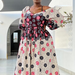 African Fabric Maxi Floral Dress with Pockets Size XS-XXL image 10